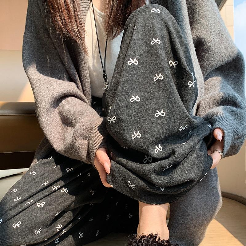 Bow glutinous rice pants women's spring and autumn new high-waisted loose thin casual small straight wide-leg pants