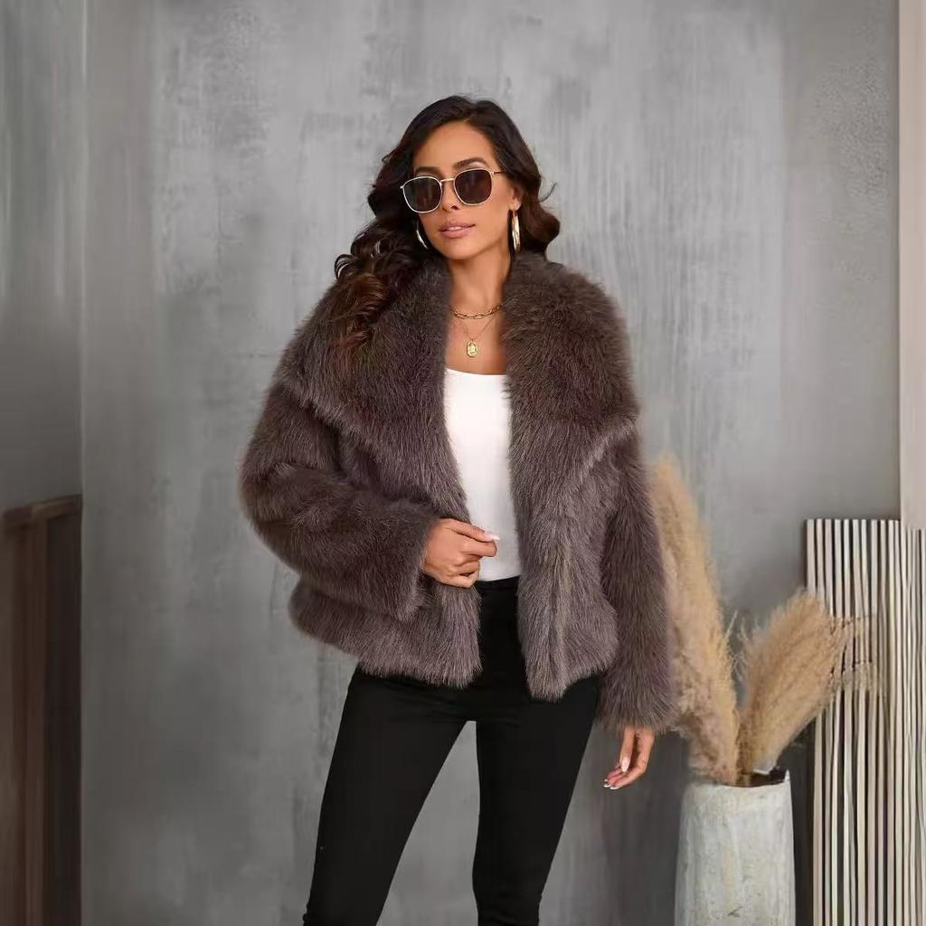 Spot European and American winter lazy wind large lapel artificial fur fox fur coat coat short