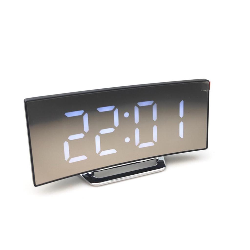 Curved Screen Mirror LED Digital Clock Creative Digital Alarm Clock with Large Display USB Charging Powered Bedside Table Clock