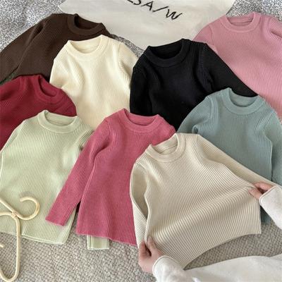 Boys' and Girls' Sweaters Knitted, Versatile Stretch Sweaters for Children's Clothing Long Sleeves Solid Color Pit Strip Children's Sweaters