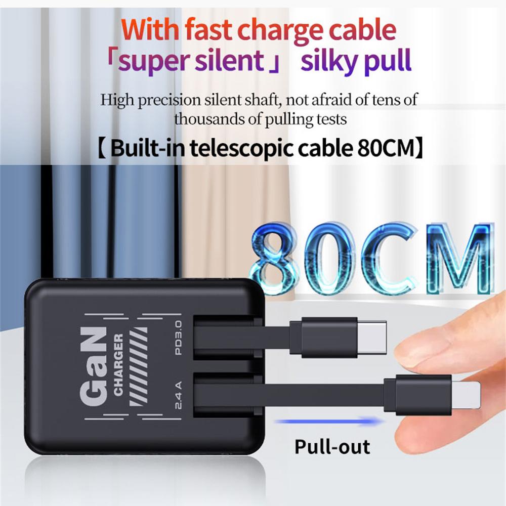 Multifunktionaler faltbarer Adapter Ladeschutz GaN 20W PD3.0 Schnellladegerät mit einziehbarem Typ-C-Kabel Tragbar Allgemein