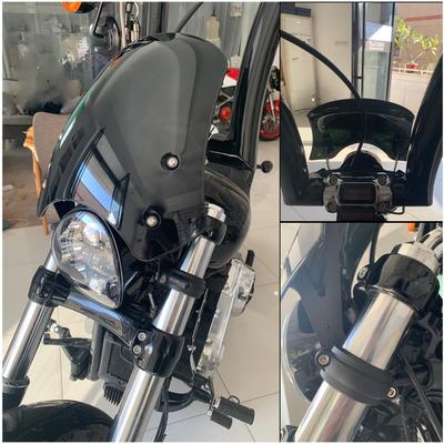 Bruce & Shark Motorcycle Windshield, Universal Fit for Harley Dyna Softail, Includes Brackets for Easy Installation, Black