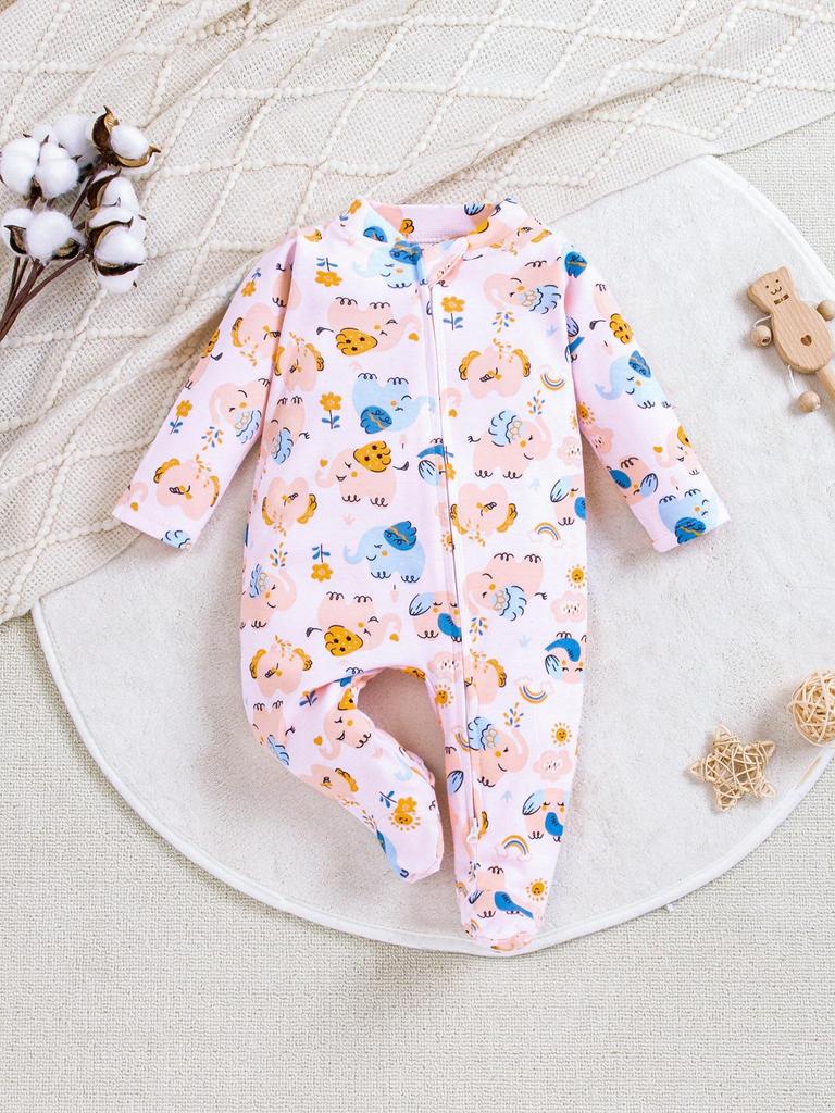 Newborn Long Sleeve Bodysuit with Double Zipper for Easy Change - Autumn/Winter Belly Protection, Prevents Chills