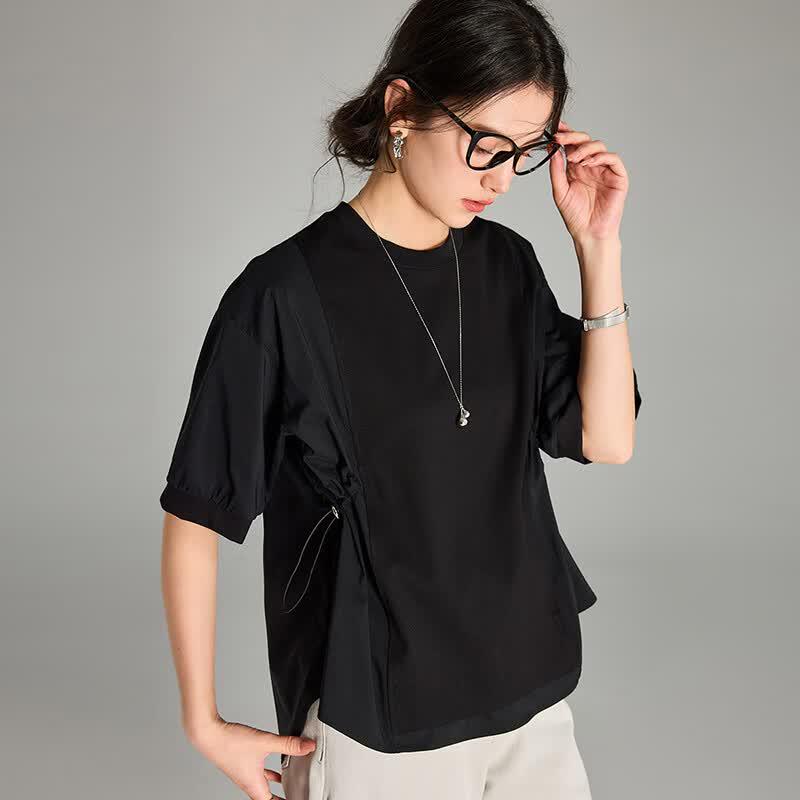 Women s Irregular Patchwork Tencel Blend T-Shirt L
