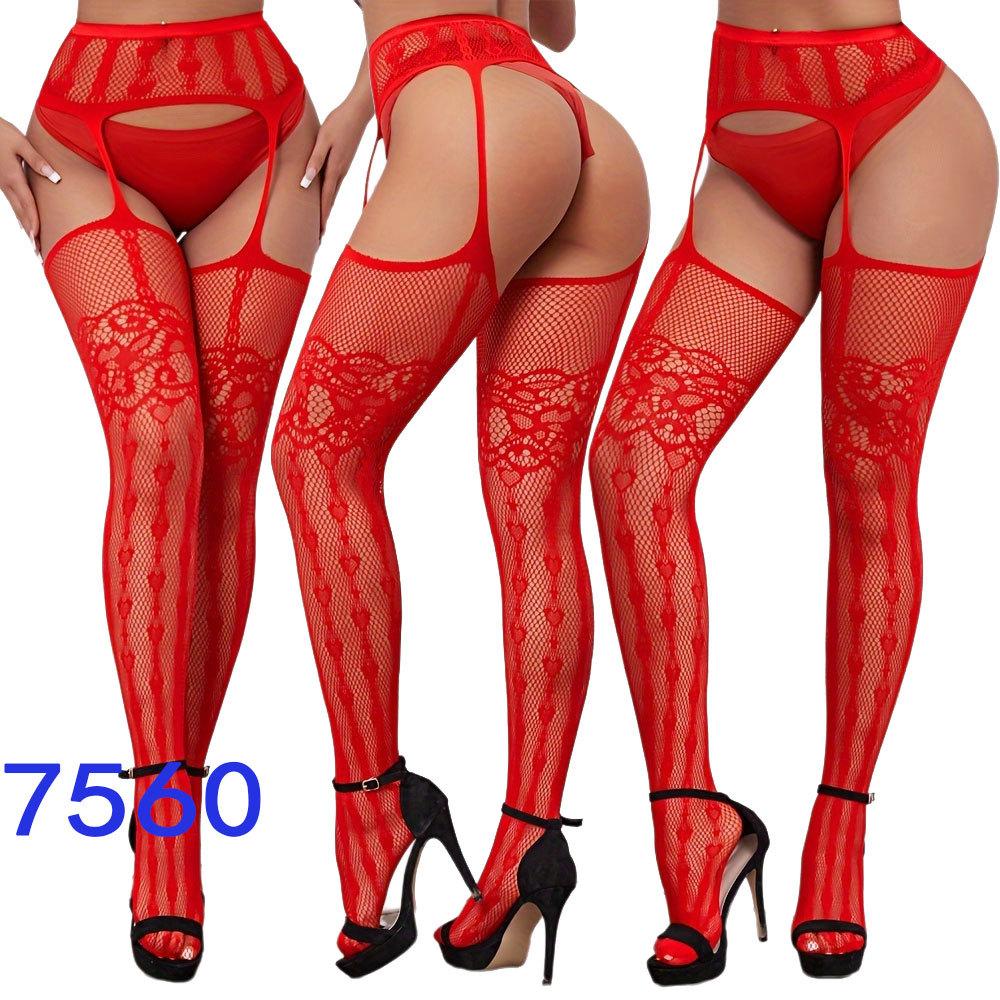 New style open crotch lace transparent suspender black silk sexy fishnet stockings non-slip one-piece suspender belt for women