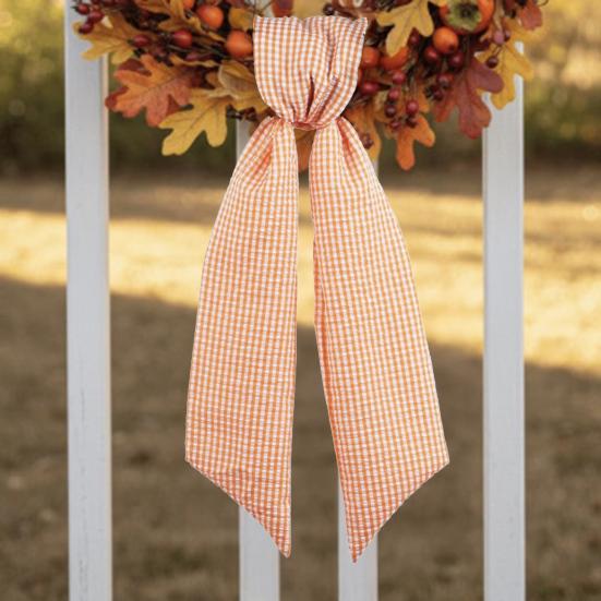2Pcs Fall Thanksgiving Plaid Print Wreath Belt Farmhouse Ribbon DIY Craft Monogram Outdoor Indoor Autumn Decor