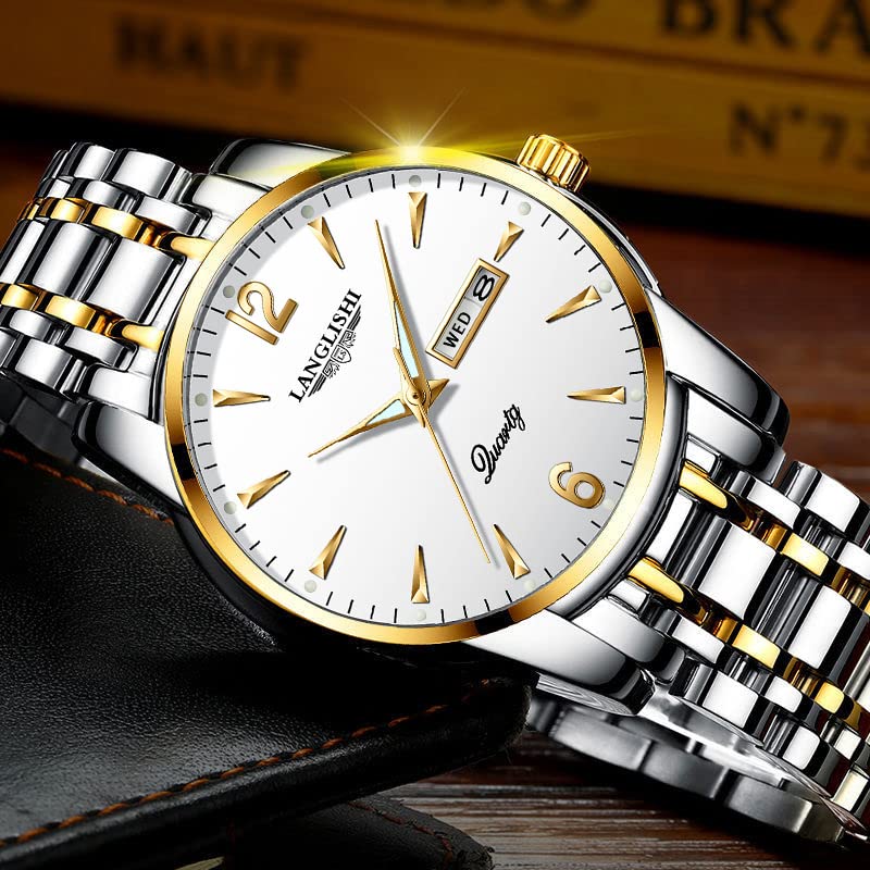 AKNIGHT Men's Analog Watch with Anti-Reverse Bezel, Easy-to-Read Luminous Dial, Stainless Steel Band, 30m Water Resistant, with Japanese Manual