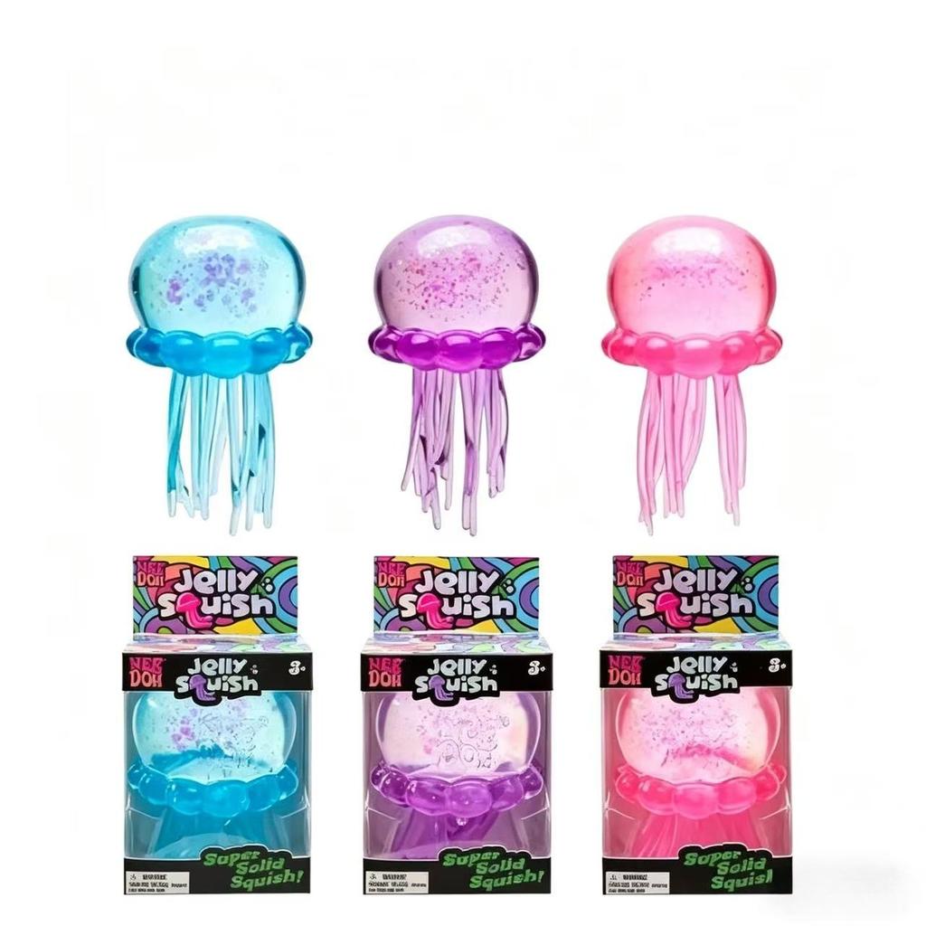 Glitter Jellyfish Squishy Stress Ball Slow Rebound Squeeze Fidget Toy Sensory Toy for Anxiety Relief Kids Adults