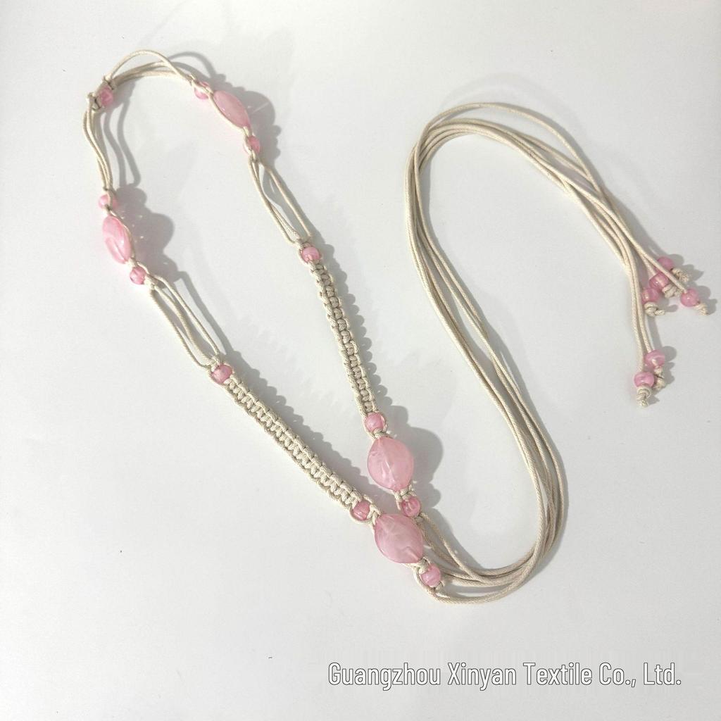 Bohemian Ethnic Handmade Woven Wax Cord Belt for Women: Decorative Waist Accessory for Dresses and Vacation Style.