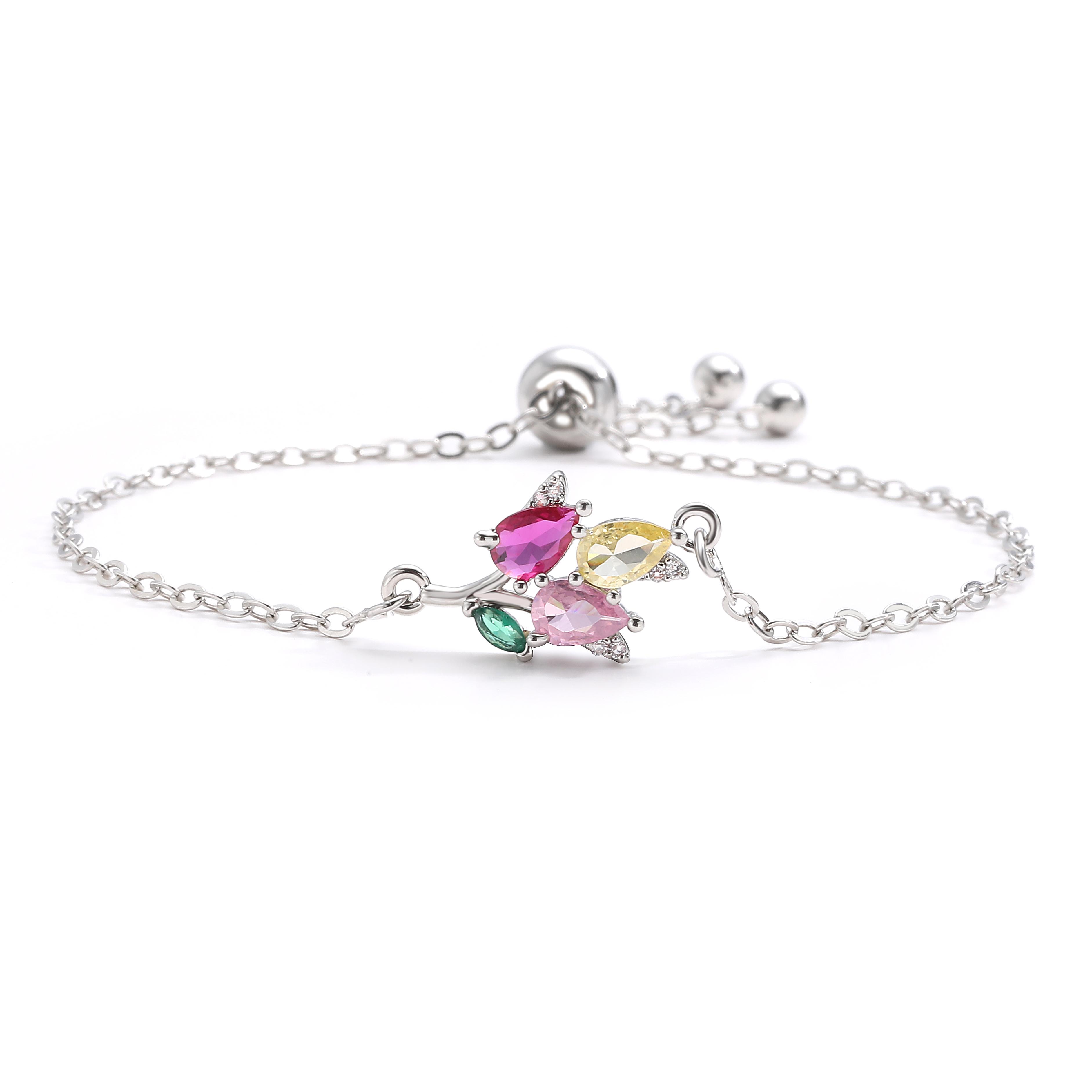 HECHENG, Sweet and Romantic Multicolored Tulip Earring Bracelet Necklace Women s CZ Stone Copper Metal Zircon 1 Piece Other