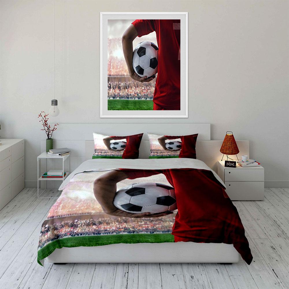 3pcs Soccer player holding ball Print Bedding Set 1 Duvet Cover 2 Pillowcases for Adult and Children Luxury Gift Full Size
