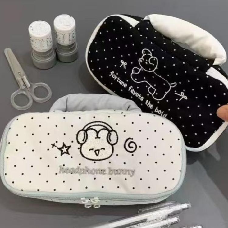 Dotted Print Pencil Case Light Weight Polyester Pen Pouches with Handle Large Capacity Pen Organiser Travel Makeup Bag