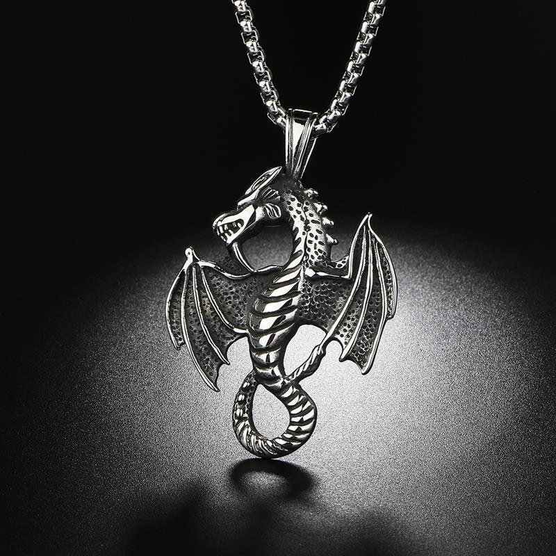 Evil Dragon Pendant Necklace for Men Women Hip Hop Punk Stainless Steel Keel Chain Fashion Jewelry Trendy Accessories Gifts