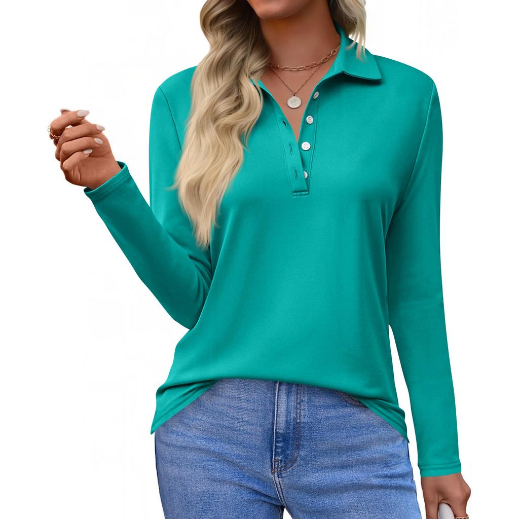 Women's Fashion Casual Lapel Short Long Sleeve Solid Color Shirt Women's Button Up Tops