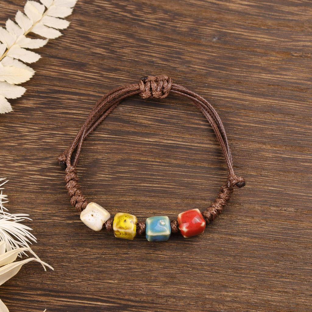 Ethnic Floral Glaze Ceramic Beaded Bracelet - Retro Artistic Porcelain Design for Women