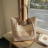Woven Straw Tote Bag Contrast Color Leather Handle Beach Handbag for Women