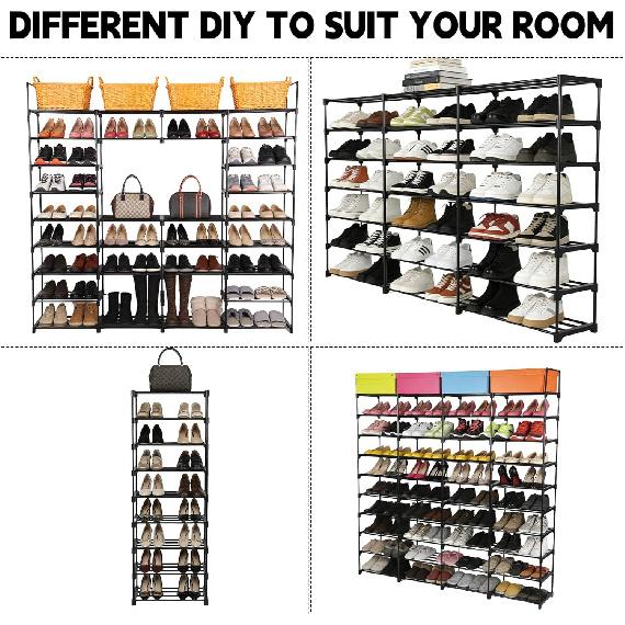 Extra Large Shoe Rack – 4 Columns × 10 Tiers, Holds Up to 72–80 Pairs – Heavy-Duty Stackable Metal Shoe Organizer for Entryway, Closet, Garage