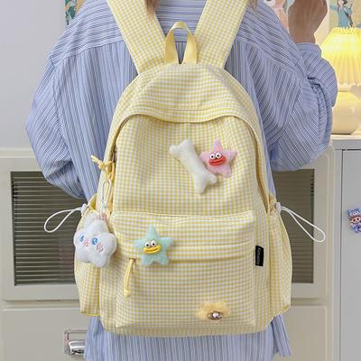 Small Fresh Schoolbag Female College Student Korean Version Cute Plaid Backpack Junior High School Student Cute Girl Travel Backpack Tide