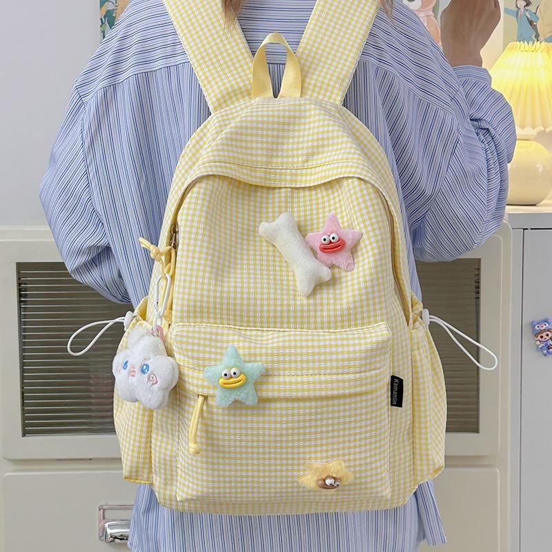 Small fresh schoolbag female college student Korean version cute plaid backpack junior high school student cute girl travel backpack tide