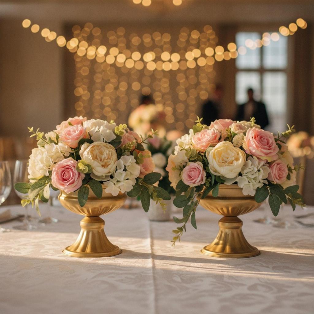 2 Pieces Iron Pedestal Vase with Flared Base Classic for Banquets