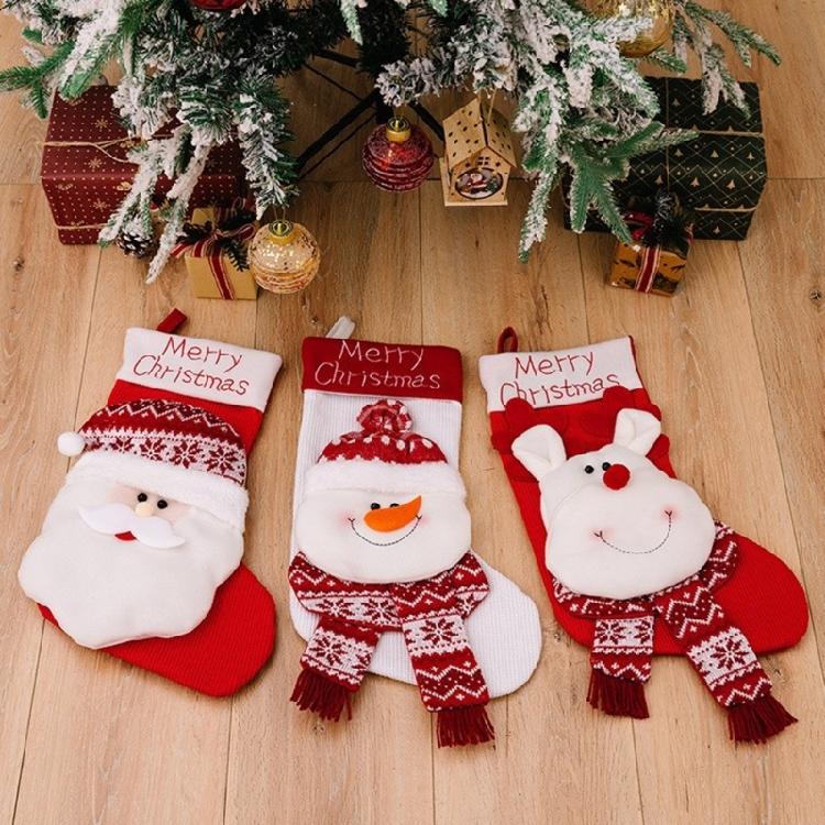 Christmas Theme Stocking Knitted Present Bag for Kids Santa/Snowman/Elk Christmas Socks Festival Mantels Accessory