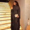 European & American Women's Backless Long Sleeve Pullover Dress with Mesh Shawl - Slimming Two-Piece Set