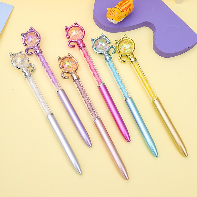 Cat Rhinestone Diamond Pen - Creative Oil-Based Journaling Pen with Tail Bead