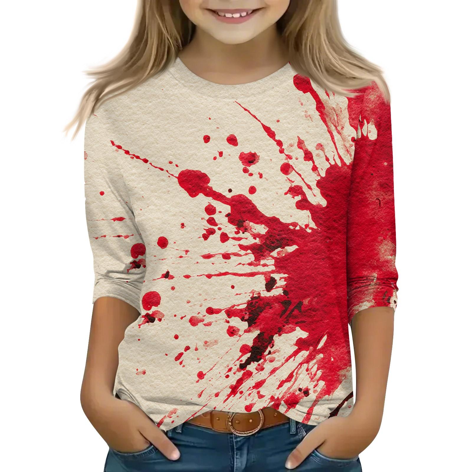 

Топы с принтом для девочек 5-16 лет с круглым вырезом и рукавами 3/4 Футболки Модные топы Наряды Футболки 160 арбуз красный