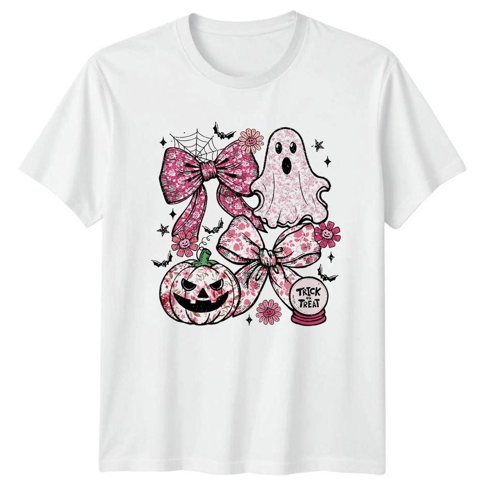 Trick Or Treat Floral Halloween Ghost Pumpkin Bat Unisex TShirt Unisexs Tee Graphic S
