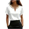 Top da Donna alla Moda a Vestibilità Larga Francese Raso Raso Collo di Perle Manica Corta