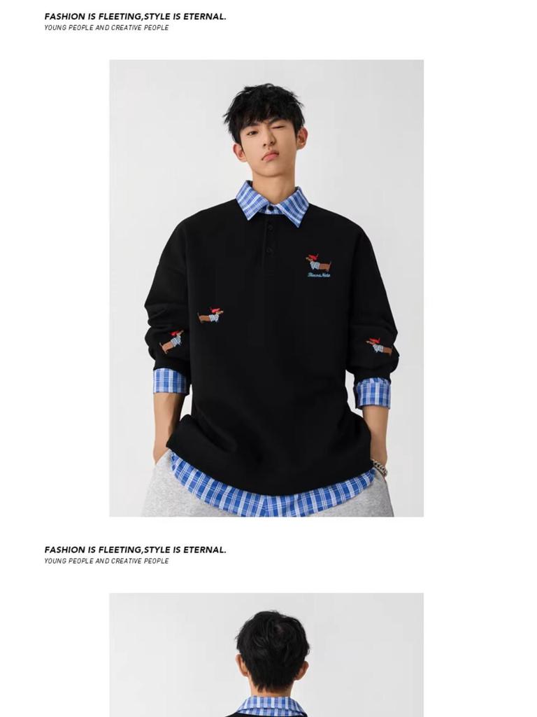 Felpa con cappuccio e polo da uomo alla moda in stile americano con ricamo di bassotto, Top autunnale da donna in due pezzi, Taglia piccola