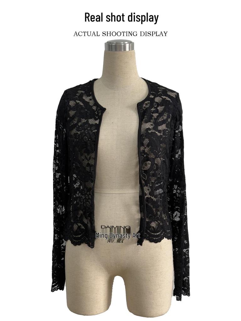 2025 Autumn/Winter Women's Elegant Long-Sleeve Lace Cardigan