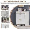 Modern Shoe Cabinet, with Adjustable Shelves, Gold Handles, Drawers, Flip-Down Shoe Cabinet and Doors, White, W95/D24/H107.5