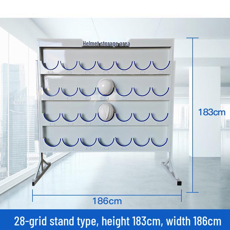 Safety Helmet Storage Rack - 28 Slot, Galvanized, with Label Frame