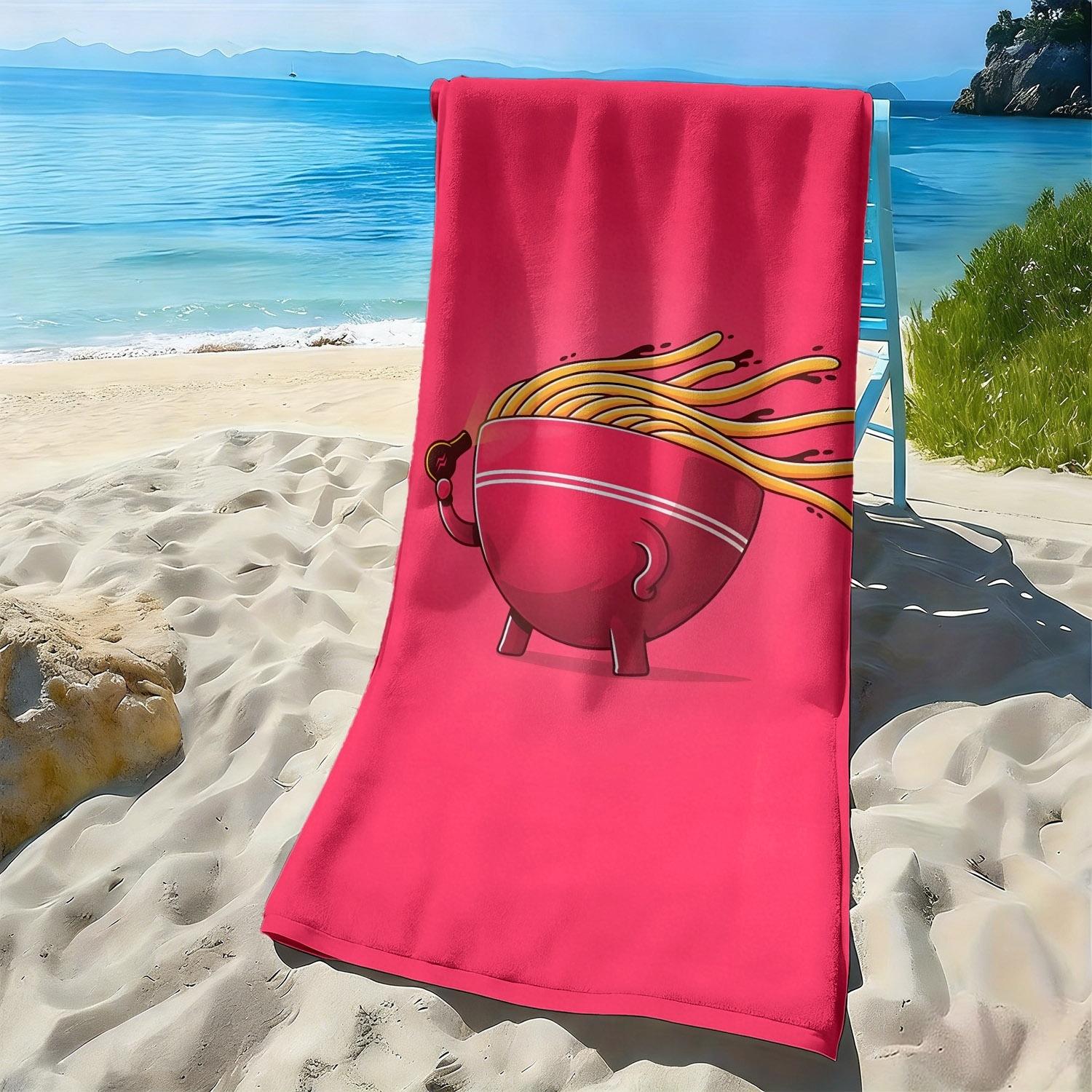 

Cute cartoon noodle bowl pattern polyester microfiber beach towel is highly absorbent, suitable for swimming and beach outings W40*H60(CM)