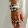 European & American Punk Wide Metal Textured Spring Bracelet for Women