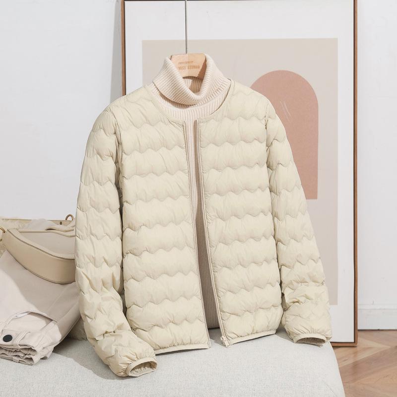 

Женский легкий пуховик без воротника - Короткий, с круглым вырезом, 90% утиный пух, Теплый, Модная осенне-зимняя верхняя одежда 2XL бежевый