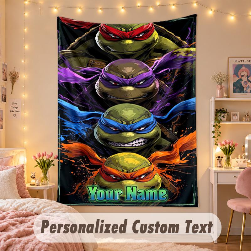 Custom Personalized Tapestry,Teenage Mutant Ninja Turtles Print Custom Name Text Wall Art Hanging for Bedroom