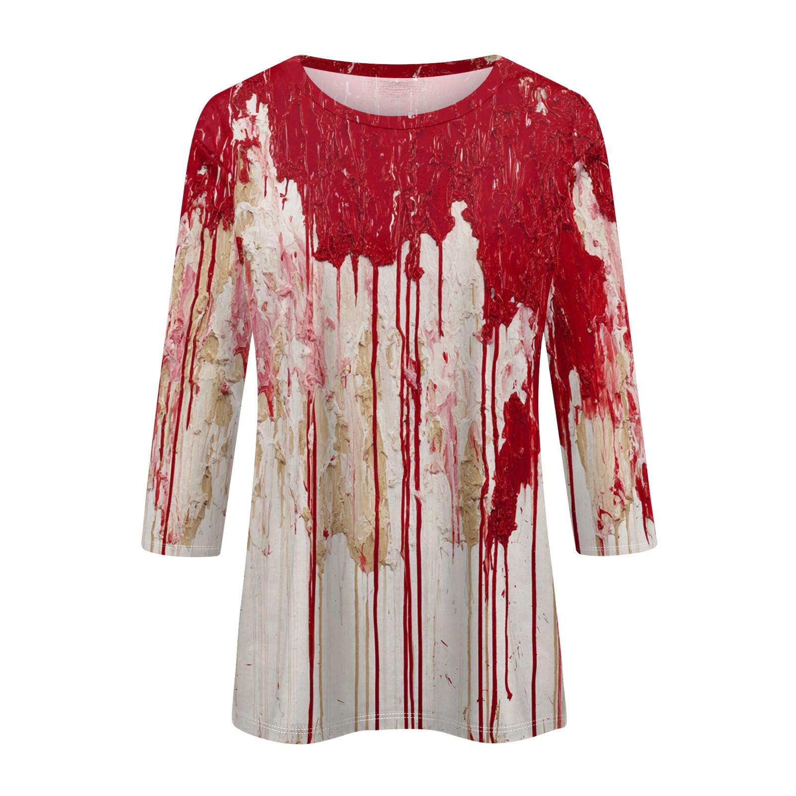 

Жіночі футболки з принтом елементів Хелловіну, модні повсякденні з круглим вирізом, з довгим рукавом, з градієнтним тай-даєм, вільний топ для вечірок і посиденьок L