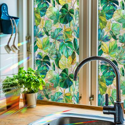 Glossy Laser Tropical Green Leaf Living Room Home Glass Decorative Beautification Electrostatic Adhesive Sticker