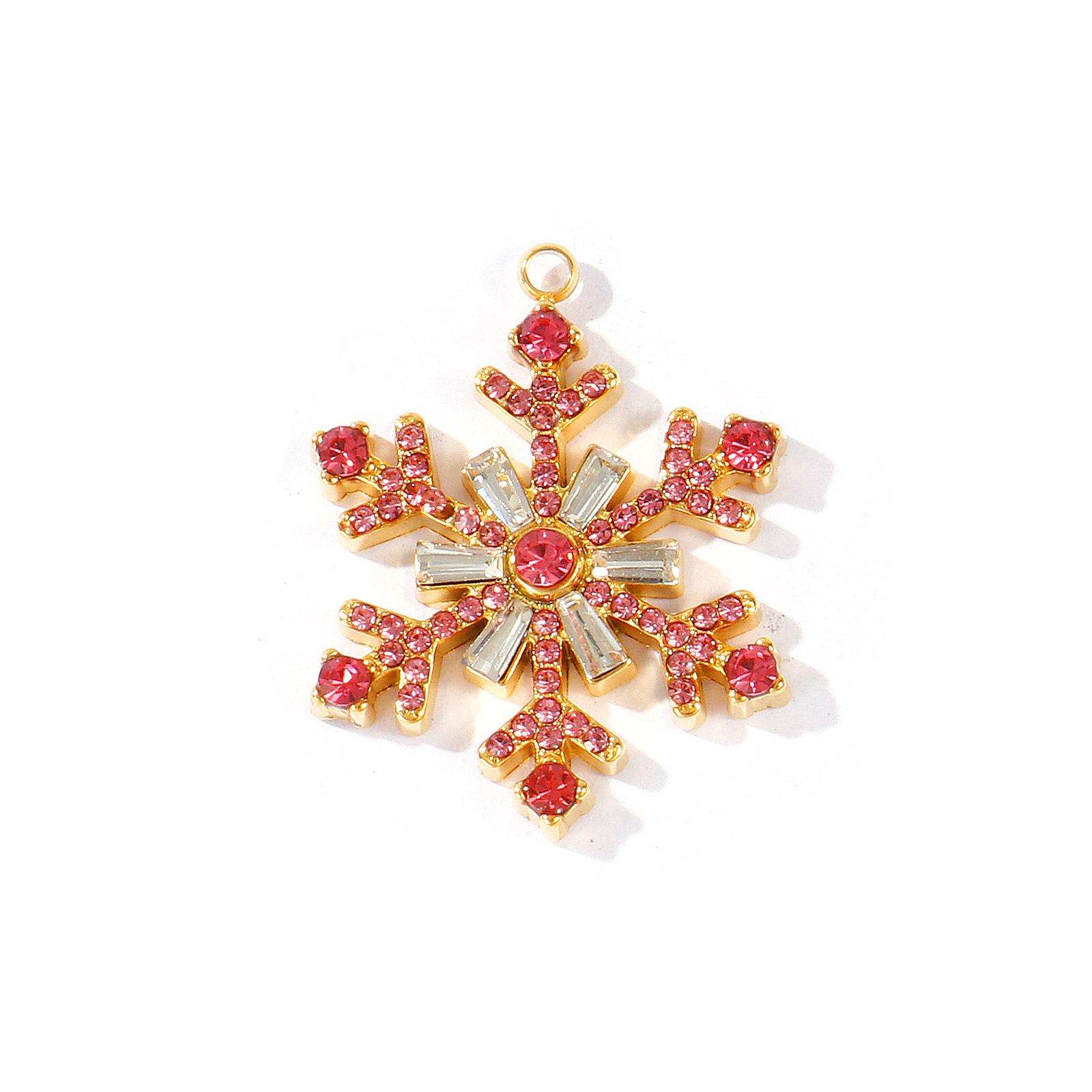 2pcs Stainless Steel Charms 18K Gold Plated Christmas Snowflake Multicolor Rhinestone Pendants DIY Necklace Jewelry 29mm x 23mm