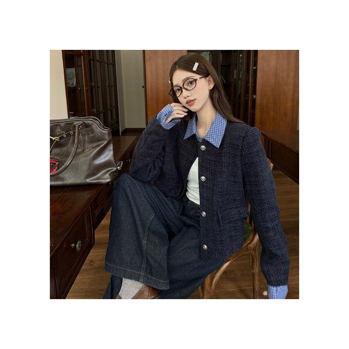 

Французский шик. Короткая куртка в стиле пэчворк большого размера - Женский универсальный стройнящий кардиган Осень 2025 Extra Large