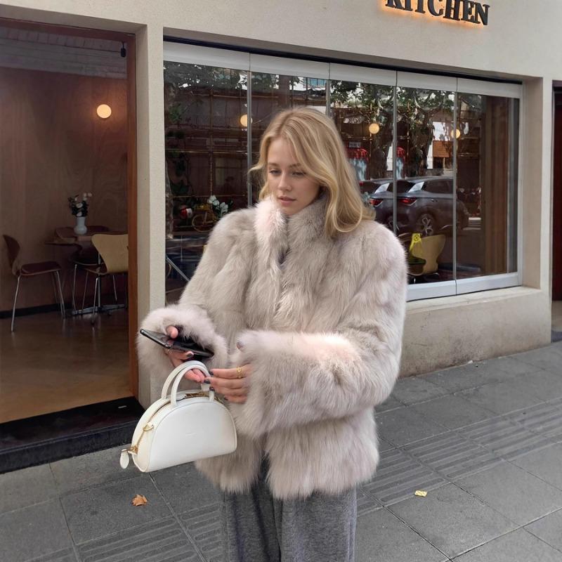 

Fashion Faux Fur Jacket for Women Casual Warm Winter Outerwear S сірий