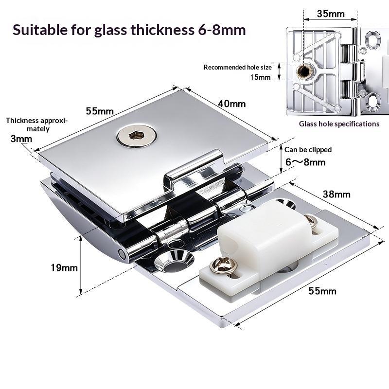 1 Piece Glass Door Hinge Half Cover Intemal Or Extemal Black Display Wine Cabinet Bathroom Storage Cabinet Clamp Hinge Need Hole
