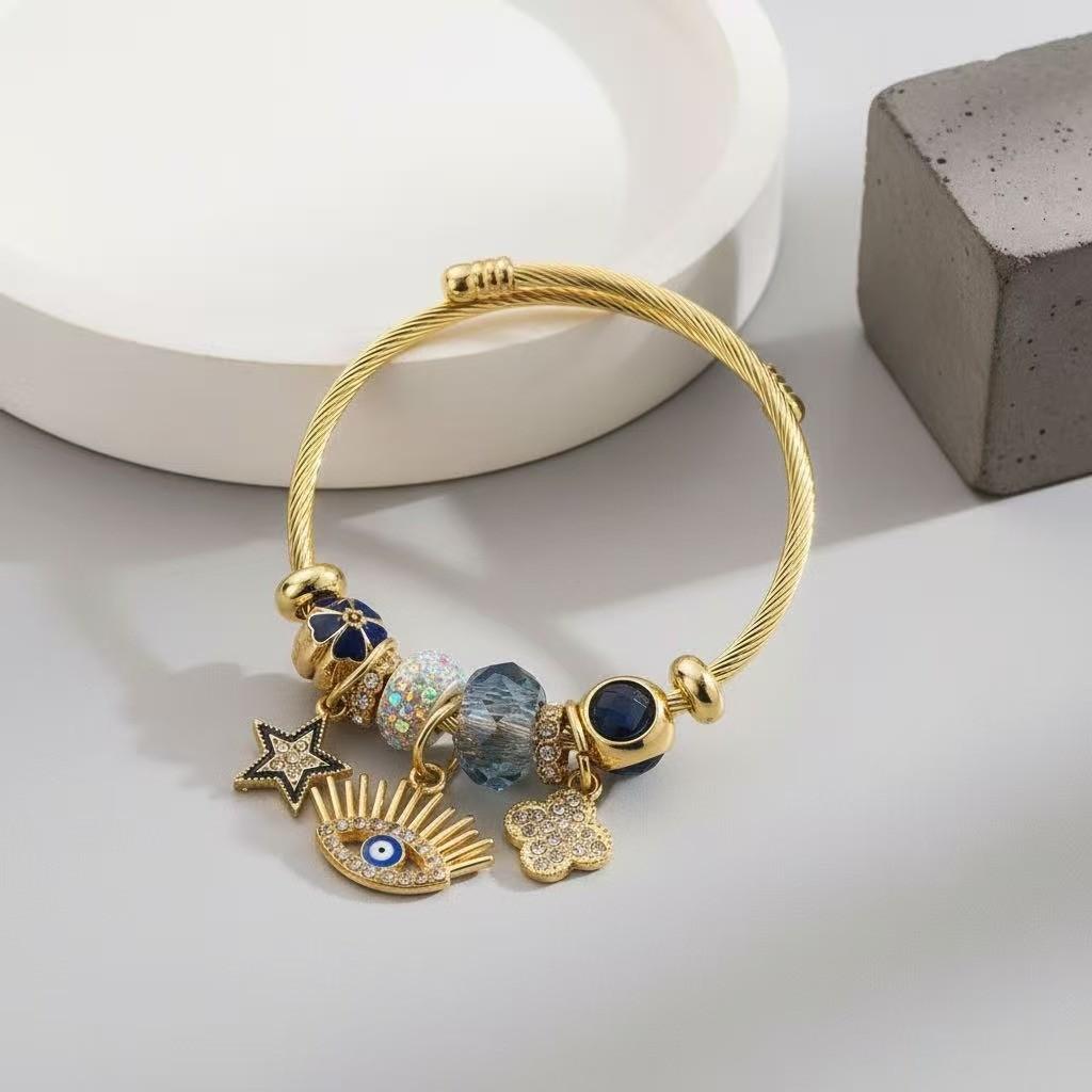 Fashion Demon Eye Pendant Bracelet Stainless Steel Enamel Star Clover For Women And Men