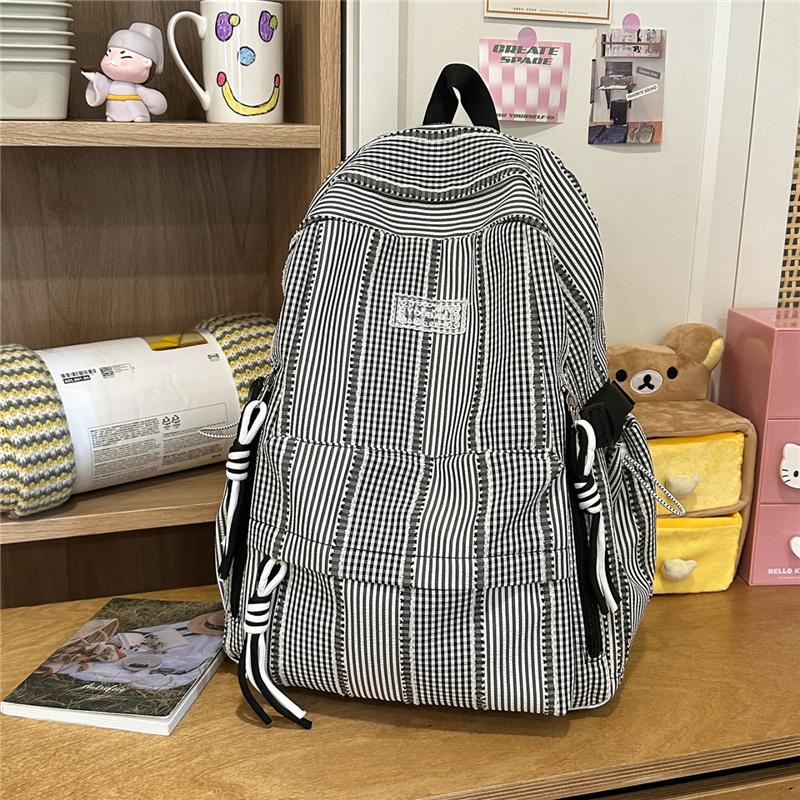 

Women s Plaid Backpack with Striped Pattern Multiple Pockets for School and Travel