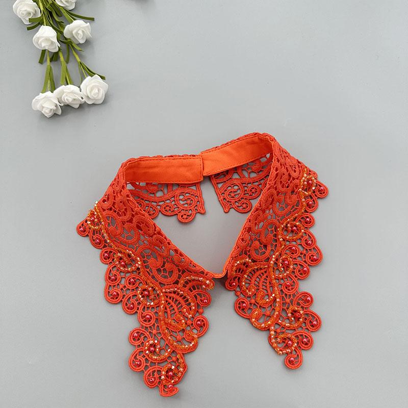 Fashion White Hollow Lace Fake Collar Blouse Decoration Lapel False Collar Beading Removable Detachable Collar Neckline Faux Col