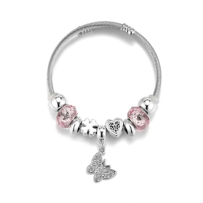 Panjia Stainless Steel Crown Beaded Bracelet Adjustable Bracelet Women's Fashion Jewelry Gift