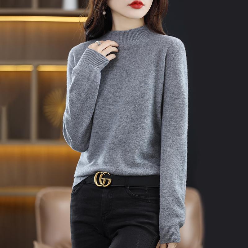 Women's Cashmere Half-Turtleneck Sweater - Thick, Loose, All-Match Wool Knit Pullover for Autumn and Winter