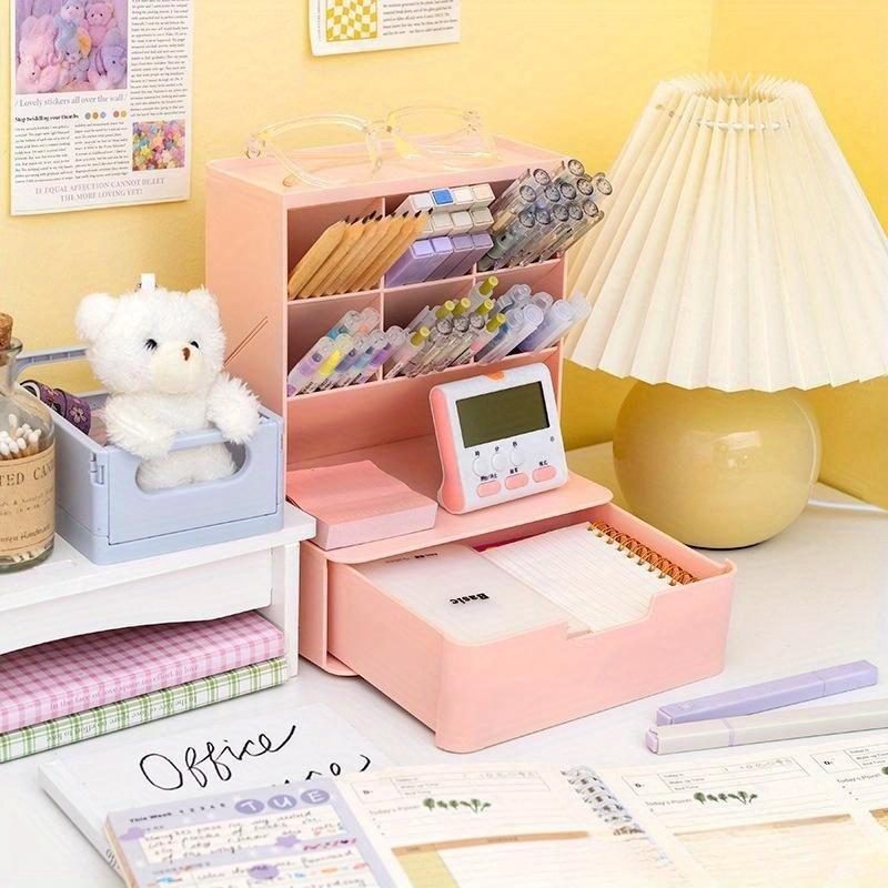 Large Capacity Oblique Pen Holder Storage Box Student Children Girl Makeup Brush Bucket Office Desktop Storage Pen Bucket Stationery Organizer